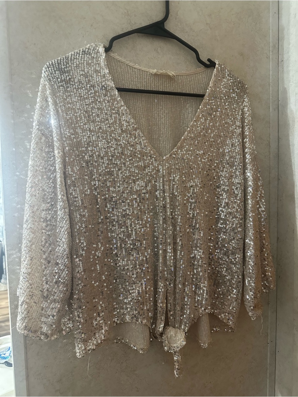 Millibon Champagne Sequin V-Neck Sweater